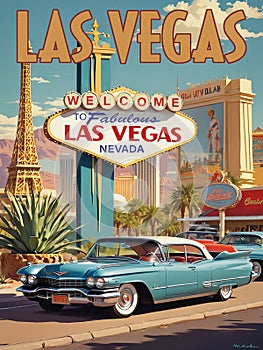 Las Vegas Nevada Retro Travel Poster Postcard Vintage photo