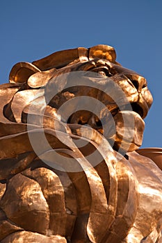 LAS VEGAS Nevada State, USA, February: LasVegas Boulevard at Morning, MGM GRAND CASINO AND HOTEL, Statue of Gold Lion