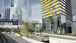 LAS VEGAS, NEVADA USA - 7 MAR 2020 Futuristic CityCenter casino complex in sin city. Modern luxury unincorporated urban skyline.