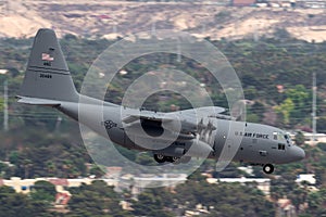 United States Air Force USAF Lockheed C-130H Hercules from the 109th Airlift Wing, New York Air National Guard on approach to la