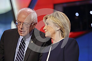 LAS VEGAS, NV - OCTOBER 13 2015: CNN Democratic presidential debate features candidates Sen. Bernie Sanders, Hillary Clinton at Wy