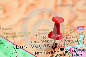 Las Vegas pinned on a map of USA