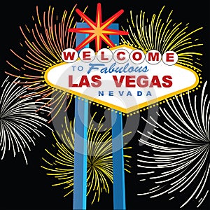 Las Vegas sign with fireworks