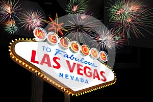 Las Vegas Sign with fireworks