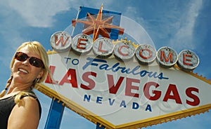 Las Vegas Sign & Happy Tourist