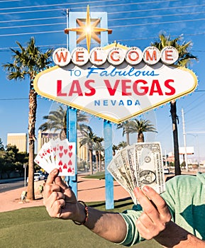 Las Vegas Sign - Poker Cards and Money