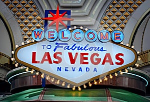 Las Vegas sign at twilight, Nevada. USA