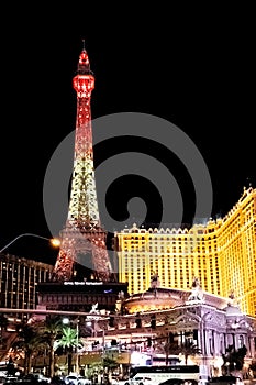 Las Vegas Strip and Paris Hotel Casino at night - Las Vegas, Nevada, USA