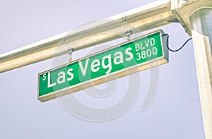 Las Vegas Strip road sign on the main street boulevard