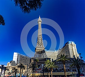 Las Vegas, USA January 18, 2023: Photograph of the Eiffel Tower of the Paris Las Vegas Strip hotel, casino and resort