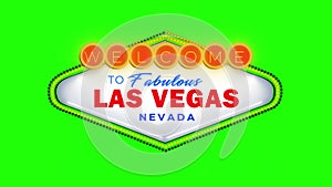 Las Vegas Welcome Signboard Animation Green Screen 4K for keying. 3D Rendered welcome in Nevada