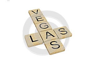 Las Vegas written with wooden letters, isolated on white background