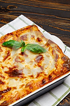 Lasagna in baking dish