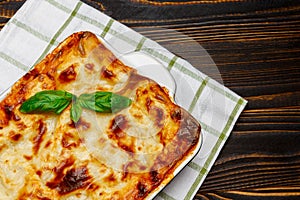 Lasagna in baking dish