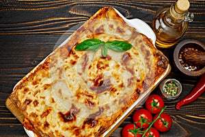 Lasagna in baking dish