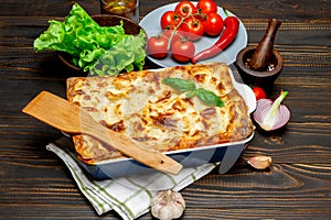 Lasagna in baking dish