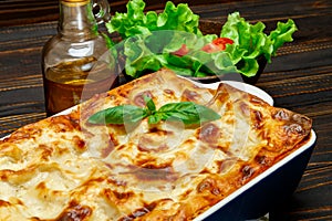 Lasagna in baking dish