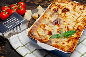 Lasagna in baking dish