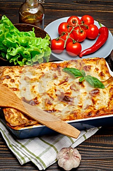 Lasagna in baking dish