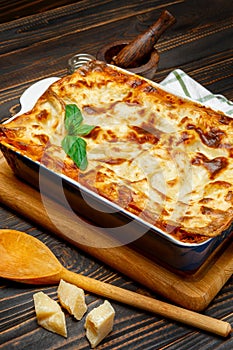 Lasagna in baking dish