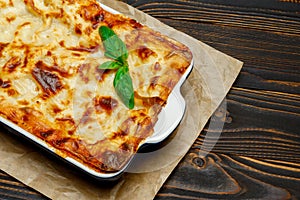 Lasagna in baking dish