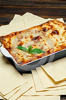 Lasagna in baking dish