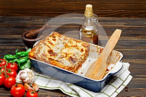 Lasagna in baking dish