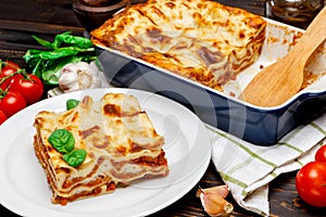 Lasagna in baking dish