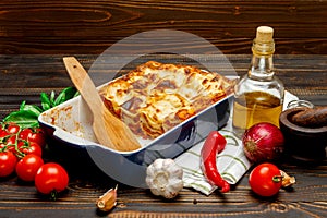 Lasagna in baking dish