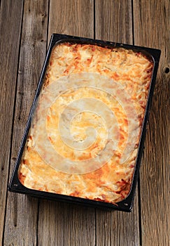 Lasagna in a baking pan