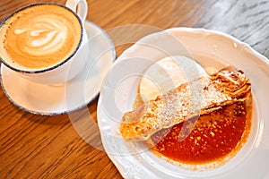 Lasagna bolognese close up. Served traditional Italian cuisine. DIsh with pasta, meat, tomato sauce, grated cheese and