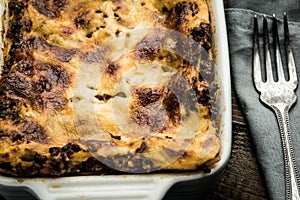 Fresh Lasagna with Minced Beef, Bolognese Sauce and Mozzarella Cheese