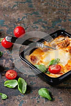 Lasagna in plastic box