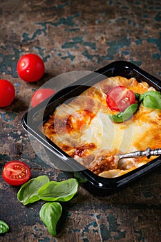 Lasagna in plastic box