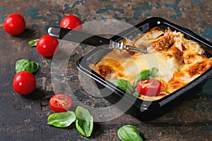 Lasagna in plastic box