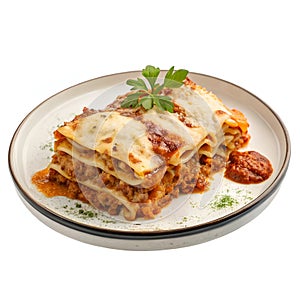 Lasagna in a Plate Isolated on White Background