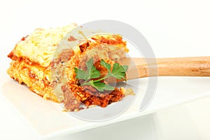 Lasagna Portion on Serving Spoon