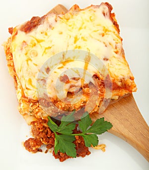 Lasagna Portion on Serving Spoon