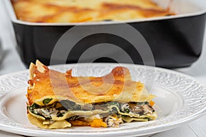 Lasagna Tray Bake With Butternut Squash, Spinach, Ricotta And Mozzarella photo