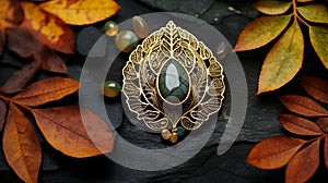 Lascarina Leaf Brooch With Mystic Mechanisms And Labradorite Stone