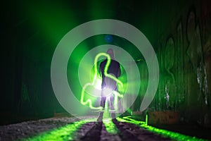 Laser in abandoned building mystery person magic spiritual spirit horoscope magic dark abandoned bunker