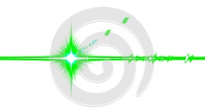 Laser beam with green collimated streaks and flares, high-intensity light pulse with