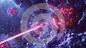 Laser beam targeting glowing cell structure