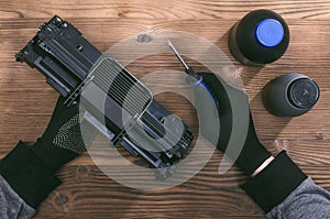 Laser cartridge refilling.