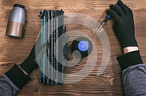 Laser cartridge refilling.