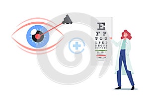 Laser Correction of Myopia or Nearsightedness Diseases, Eye Surgery Concept. Oculist Stand front of Huge Snellen Chart