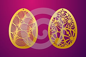 Laser Cut Happy Easter Egg. Vector stencil ornamental Easter egg