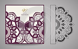 Laser Cut Invitation Card. Laser cutting pattern for invitation wedding card. Vector