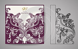 Laser Cut Invitation Card. Laser cutting pattern for invitation wedding card. Vector