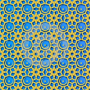 Laser Cut Islamic Seamless Pattern Background In Chrome Yellow And Blue